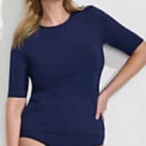 Land’s End Sunshade UPF 50 Elbow Sleeve Rash Guard Swim Tee Deep Sea Navy 3X